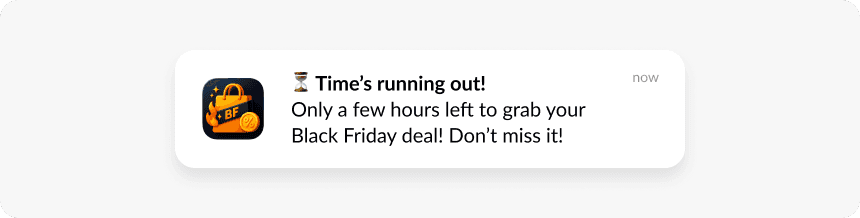 Urgency reminder black friday push notification